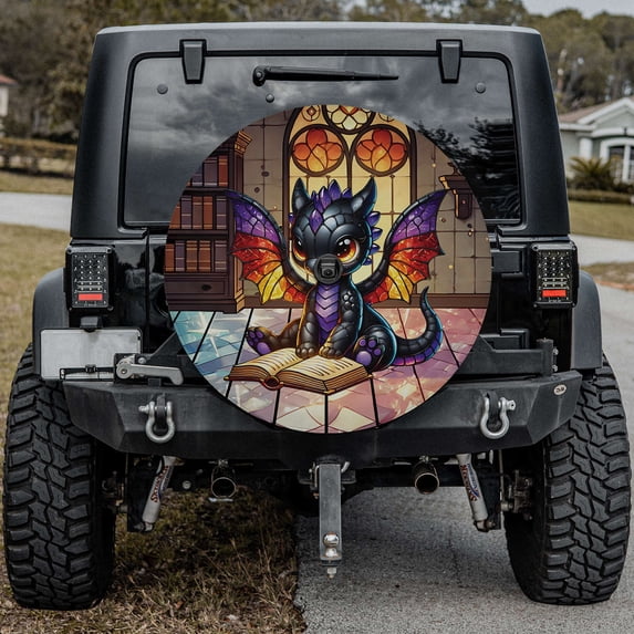 Lotusprinthandmade Cute Dragon with Book Spare Tire Cover With Backup Camera Hole 6 Sizes (30 in.)