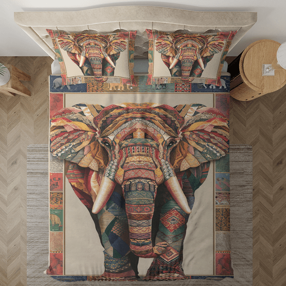 Lotusprinthandmade Cute Elephant Bedding Set (Made in Vietnam) (104x88), Adorable Elephant-Themed Bedding, Cozy Elephant Duvet Set