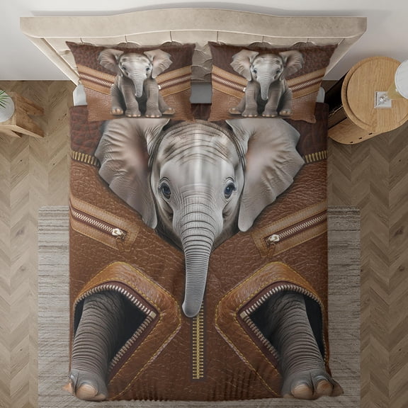 Lotusprinthandmade Cute Elephant in Pocket Brown Pattern Bedding Set (Made in Vietnam) (60x80), Cute Elephant Pocket Bedding Set