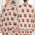 thumbnail image 1 of Lotusprinthandmade Cute Fall Highland Cow Graphic All-over Print Satin Pajamas Set (M), fall highland cow pajama set, autumn cow sleepwear, 1 of 7
