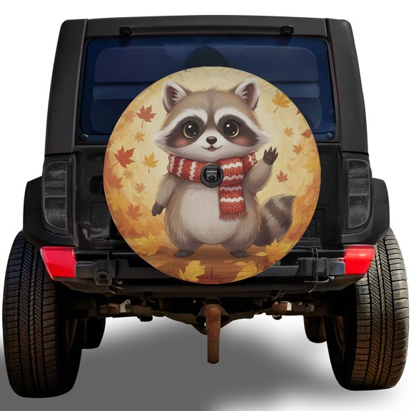 Lotusprinthandmade Cute Fall Raccoon Lovers Spare Tire Cover With Backup Camera Hole 6 Sizes (27 in.), cute raccoon spare cover