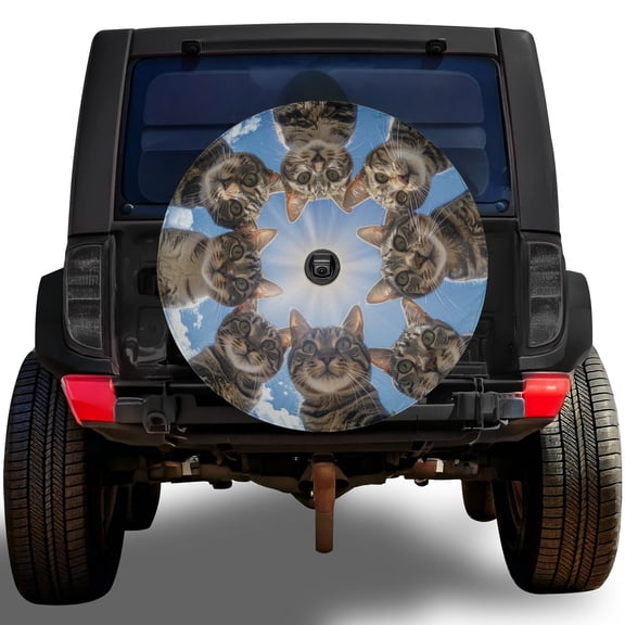 Lotusprinthandmade Cute Funny Cat Ring Spare Tire Cover With Backup Camera Hole 6 Sizes (27 in.), Decorative Cat Wheel Protector for Car