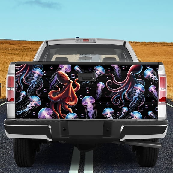 Lotusprinthandmade Cute Octopus Tailgate Wrap 2 Sizes (26"x66"), Unique Art for Truck Lovers