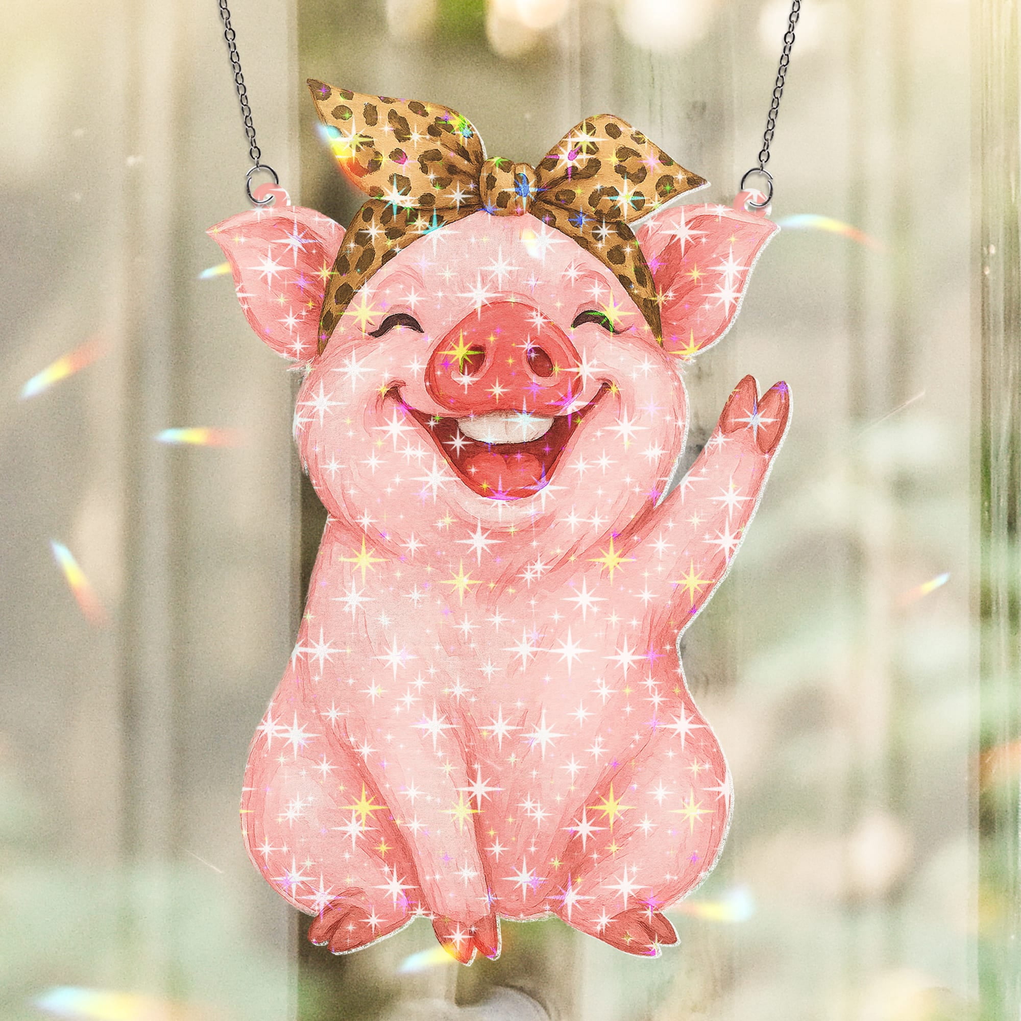 Lotusprinthandmade Cute Pig Lovers Custom Shape Star Hologram Ornament 8in, Pig Animal Hologram Ornament, pig lovers holographic ornament