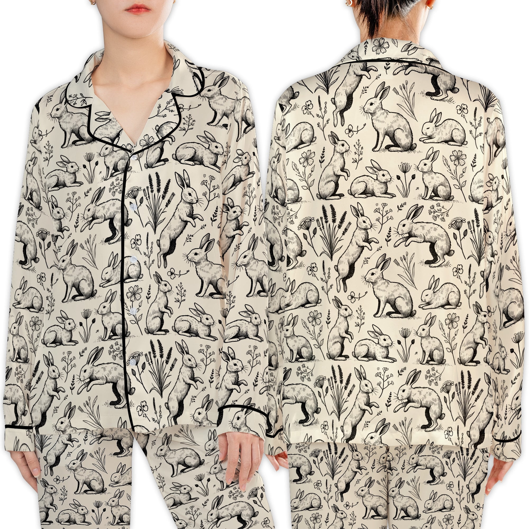 Lotusprinthandmade Cute Rabbit All-over Print Satin Pajamas Set (No ...