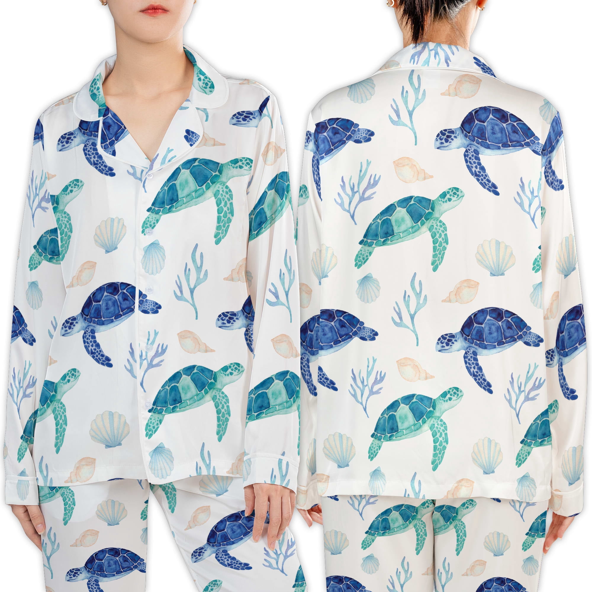 Turtle Pj Shell Lotusprinthandmade Cute Sea Turtle Graphic All-over Print Satin Pajamas ...