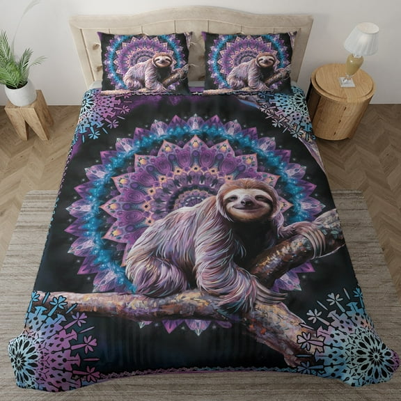 Lotusprinthandmade Cute Sloth Bedding Set (Made in Vietnam) (104x88), Sloth-Themed Duvet Set, Cozy Sloth Comforter Set