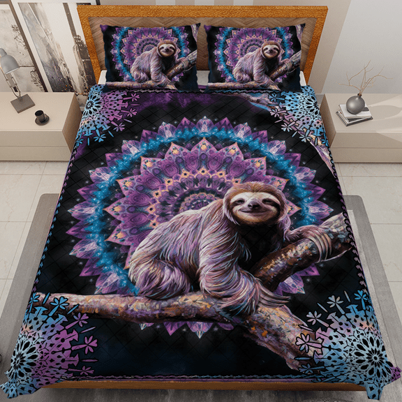 Lotusprinthandmade Cute Sloth Quilt Bedding Set (White Binding) 5 Sizes (Made in Vietnam) (55x60), Sloth-Themed Quilt Bedspread, Cozy Sloth Comforter Set