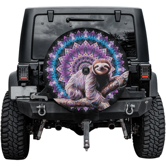 Lotusprinthandmade Cute Sloth Spare Tire Cover With Backup Camera Hole 6 Sizes (32 in.), Adorable Sloth-Themed Tire Protector