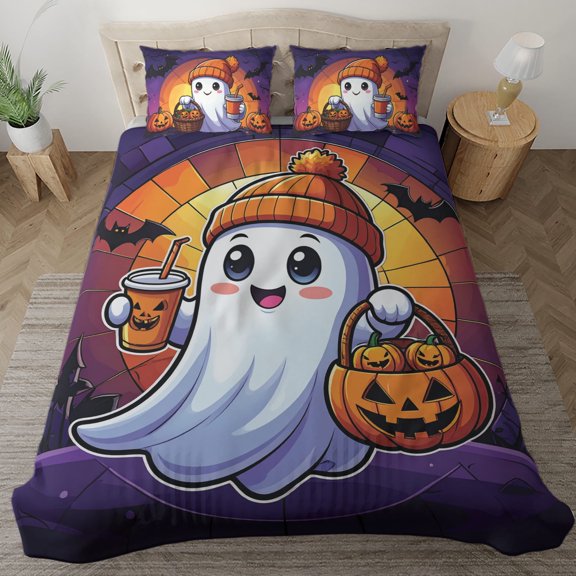 Lotusprinthandmade Cute Spooky with Pumpkin Halloween Bedding Set, Multicolor, 68x88
