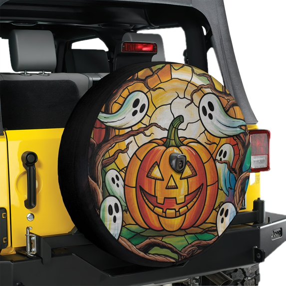 Lotusprinthandmade Cute Spooky with Pumpkin Halloween Spare Tire Cover With Backup Camera Hole 6 Sizes (35 in.), halloween decor spare tire cover