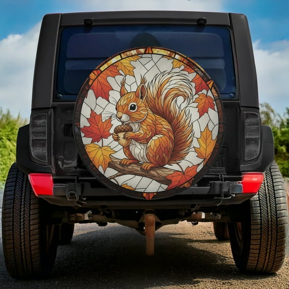 Lotusprinthandmade Cute Squirrel Spare Tire Cover Without Backup Camera Hole 6 Sizes (31 in.), squirrel tire cover, woodland animal tire cover