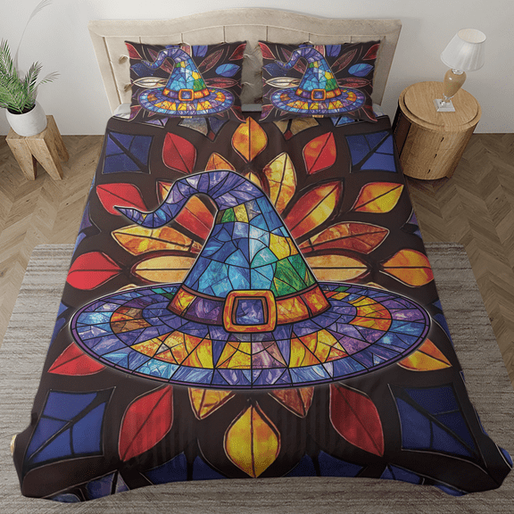 Lotusprinthandmade Cute Witch Hat Halloween Bedding Set (Made in Vietnam) (78x88), halloween cute bedding set, witch hat bedding set