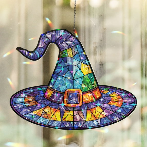 Lotusprinthandmade Cute Witch Hat Halloween Custom Shape Star Hologram Ornament 5in, witch hat holographic decor, witch hat cute ornament