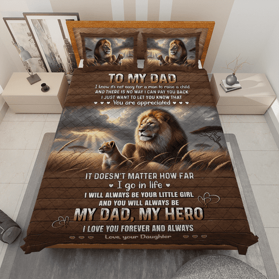 Lotusprinthandmade To My Dad Lion Lovers Quilt Bedding Set Fold Hem