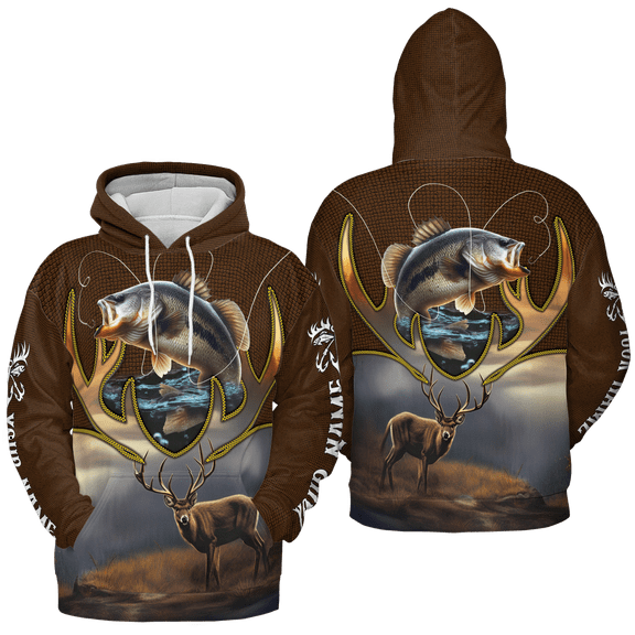 Lotusprinthandmade Deer Hunting Bass Fishing Hoodie 3D (Lightweight) S-5XL Multicolor (S)