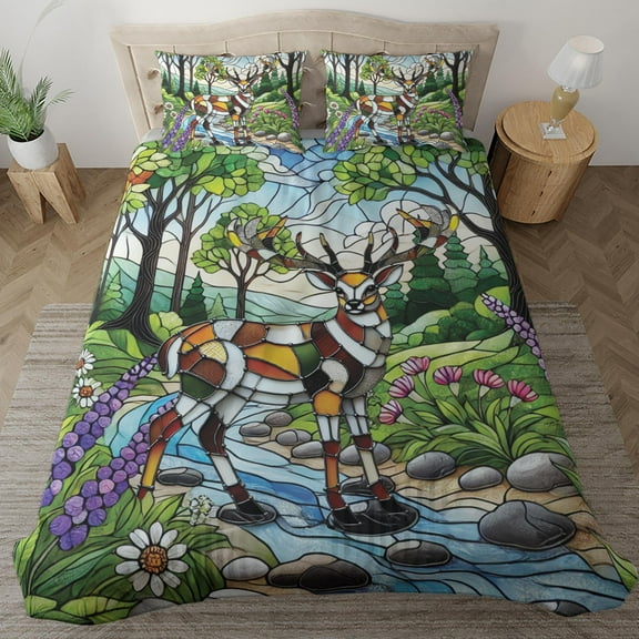 Lotusprinthandmade Deer Hunting Bedding Set (Made in Vietnam) (60x80), hunting gift bedding set, deer lovers comforter set