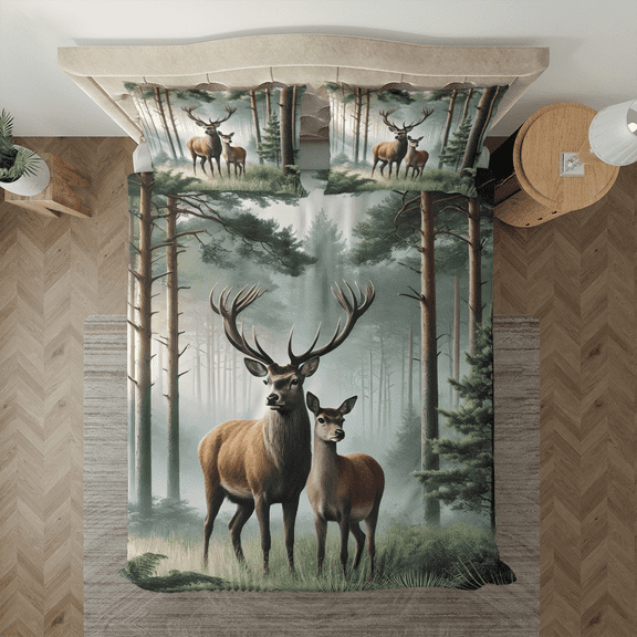 Lotusprinthandmade Deer Hunting Bedding Set, Multicolor, 78x88