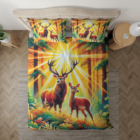 Lotusprinthandmade Deer Hunting Bedding Set, Multicolor, 88x88