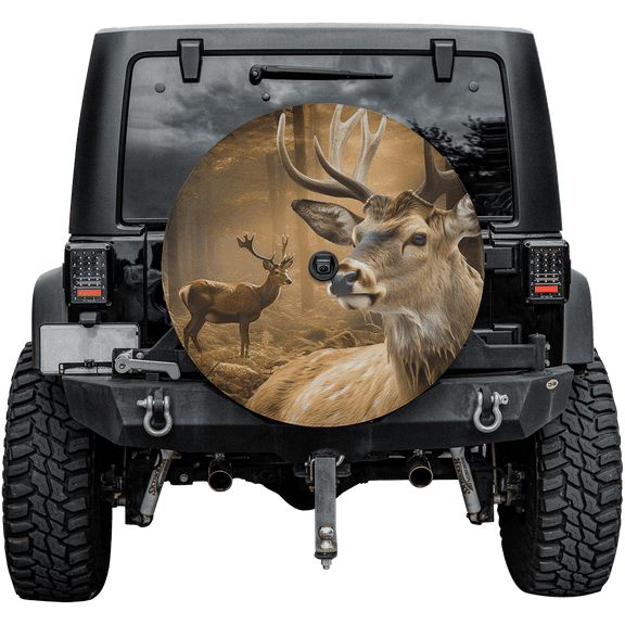 Lotusprinthandmade Deer Hunting Spare Tire Cover With Backup Camera Hole 6 Sizes (30 in.)