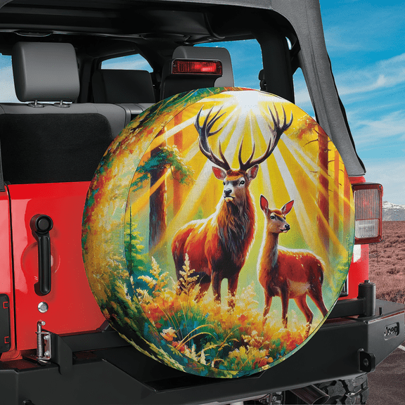 Lotusprinthandmade Deer Hunting Spare Tire Cover Without Backup Camera Hole 6 Sizes (27 in.)