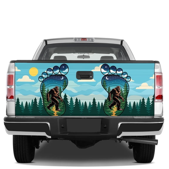 Lotusprinthandmade Bigfoot in Forest Tailgate Wrap 2 Sizes (24"x58"), Bigfoot Graphic Design Tailgate Wrap