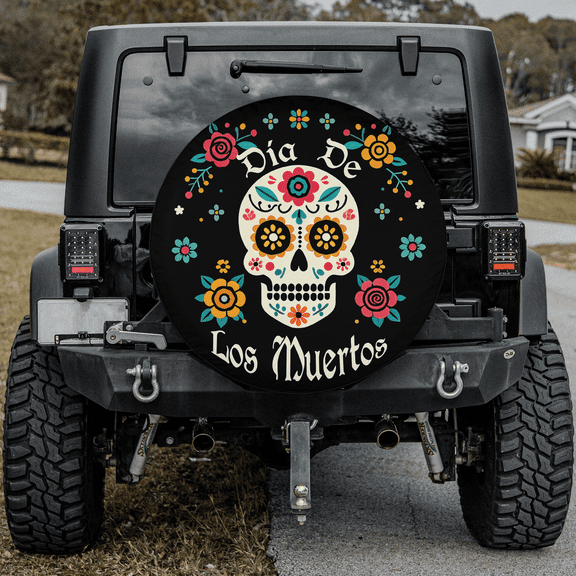 Lotusprinthandmade Dia De Los Muertos Halloween Day Of The Dead Mexican Spare Tire Cover Without Backup Camera Hole 6 Sizes (27 in.)