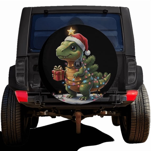 Lotusprinthandmade Dinosaur Lovers Christmas Spare Tire Cover With Backup Camera Hole 6 Sizes (29 in.) – Fun Holiday Car Design