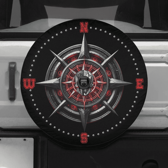 Lotusprinthandmade Direction Finder and Skull Graphic Halloween Spare Tire Cover With Backup Camera Hole 6 Sizes (27 in.), halloween skull design tire cover