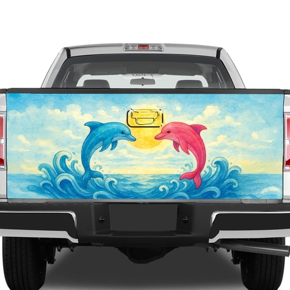 Lotusprinthandmade Dolphin Couple Tailgate Wrap 2 Sizes (24"x58"), Romantic Dolphin Tailgate Wrap