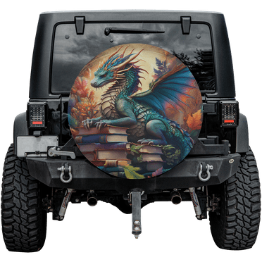 Lotusprinthandmade Dragon And The Books Spare Tire Cover Without Backup Camera Hole 6 Sizes (27 in.)
