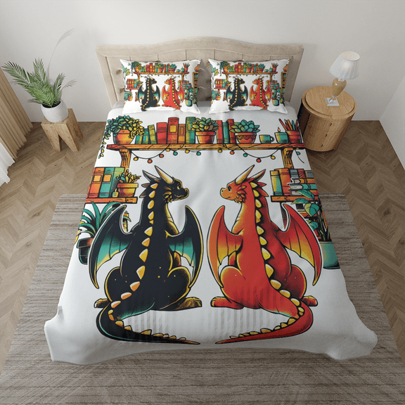 Lotusprinthandmade Dragon with Book Bedding Set (Made in Vietnam) (60x80), Dragon Lovers Bedding Set, dragon-themed comforter set