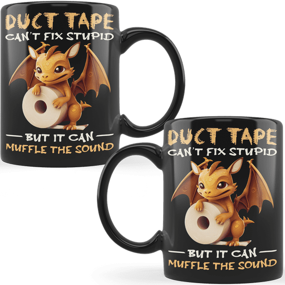 Lotusprinthandmade Duct Tape Can't Fix Dragon Black Ceramic Mug (11oz) (Made In US)