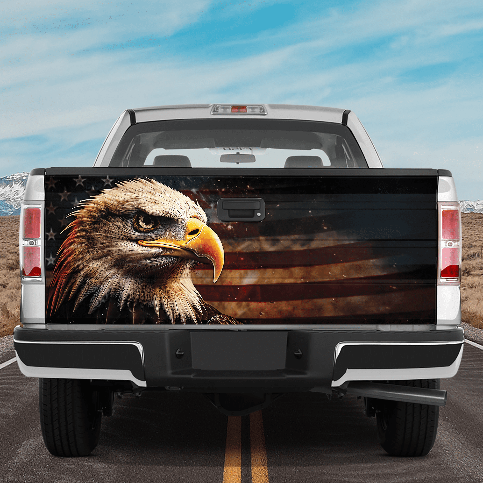 Lotusprinthandmade Eagle America Flag Patriotic Tailgate Wrap 2 Sizes (24"x58"), eagle tailgate wrap, america flag tailgate wrap, patriotic truck tailgate wrap