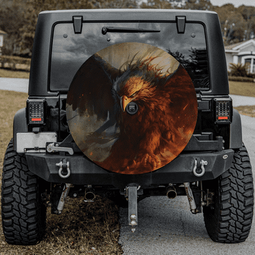 Lotusprinthandmade Eagle Graphic Spare Tire Cover With Backup Camera Hole, Eagle Spare Tire Cover