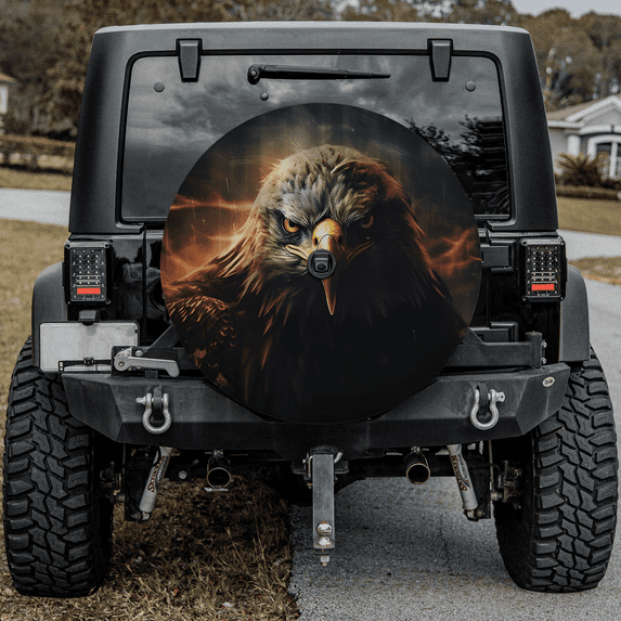Lotusprinthandmade Eagle Graphic Spare Tire Cover With Backup Camera Hole, Eagle Spare Tire Cover