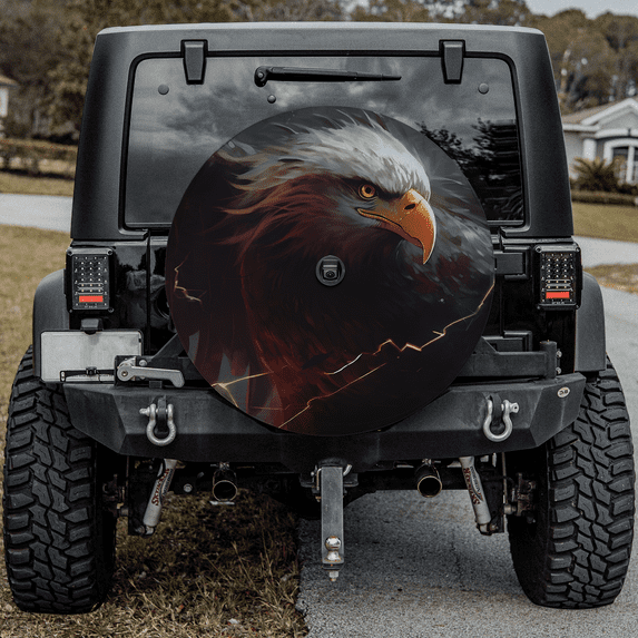 Lotusprinthandmade Eagle Graphic Spare Tire Cover With Backup Camera Hole, Eagle Spare Tire Cover