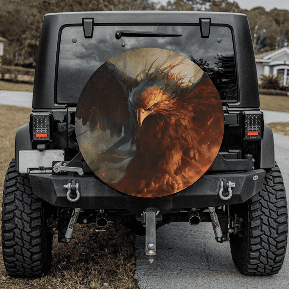 Lotusprinthandmade Eagle Graphic Spare Tire Cover Without Backup Camera Hole