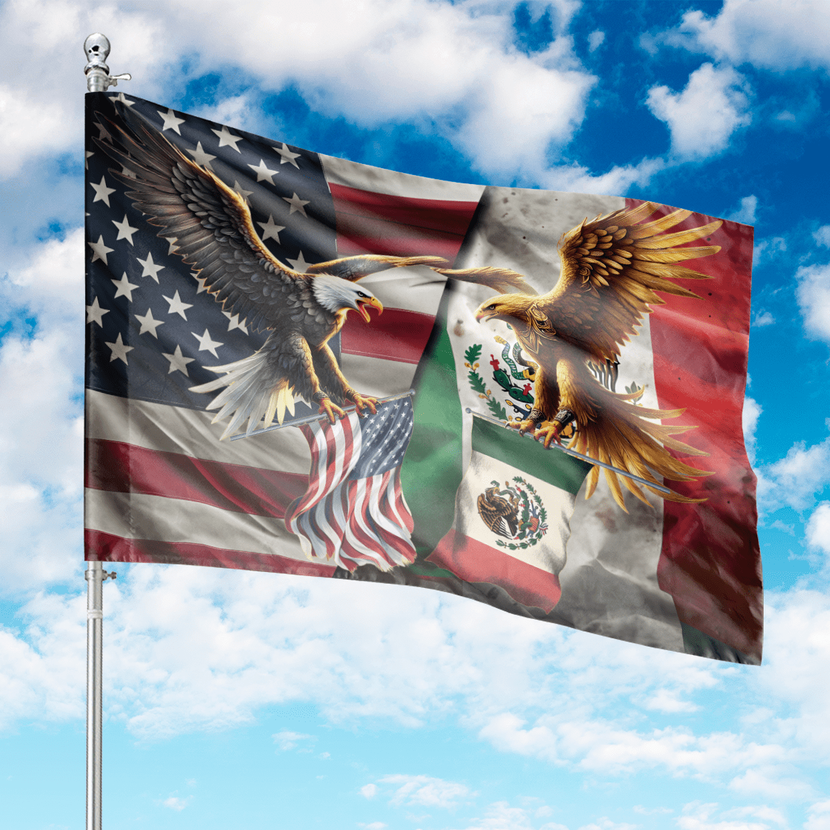 Lotusprinthandmade Eagle Mexican America Friendship Patriotic Proud 100% Polyester House Flag 36×60 inches