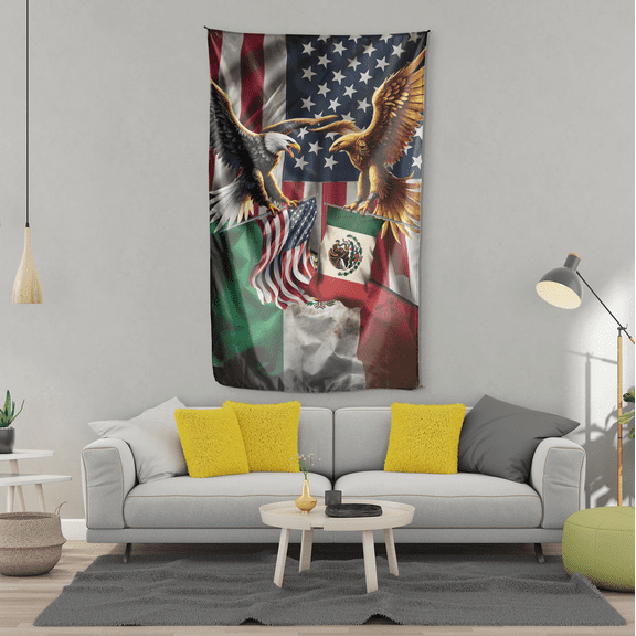 Lotusprinthandmade Eagle Mexican America Friendship Patriotic Proud 100% Polyester Wall Flag One Size 36 x 60 inches