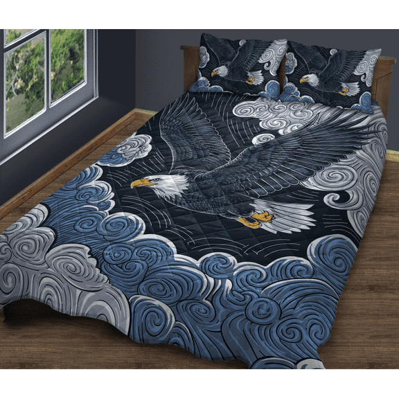 Lotusprinthandmade Eagle Quilt Bedding Set Fold Hem 55x60