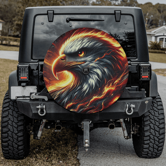 Lotusprinthandmade Eagle Spare Tire Cover With Backup Camera Hole, Eagle Lovers Spare Tire Cover