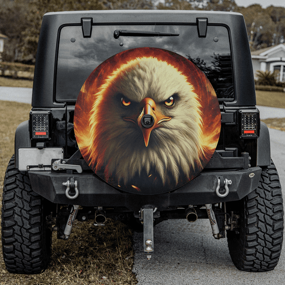 Lotusprinthandmade Eagle Spare Tire Cover With Backup Camera Hole, Eagle Lovers Spare Tire Cover