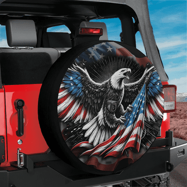 Lotusprinthandmade Eagle Spare Tire Cover With Backup Camera Hole, Eagle US Flag Spare Tire Cover