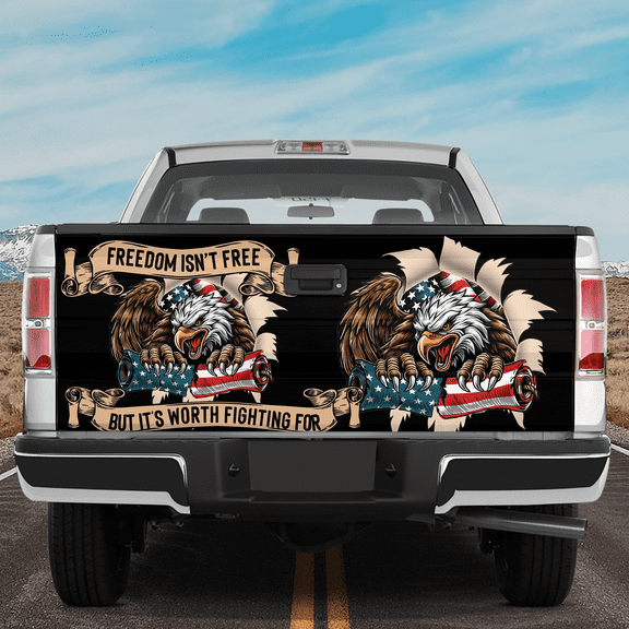 Lotusprinthandmade Eagle US Flag Tailgate Wrap 2 Sizes (26"x66"), eagle truck wrap, patriotic eagle tailgate decal, eagle tailgate graphic