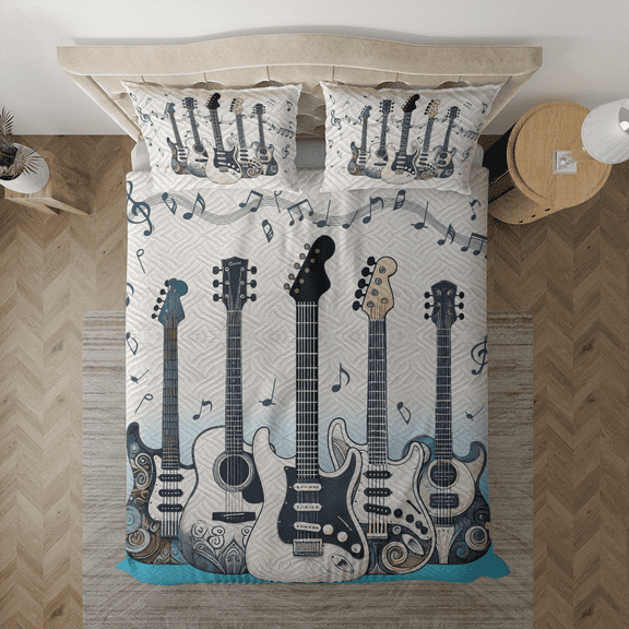 Lotusprinthandmade Elegant Guitar Bedding Set, Multicolor, 68x88