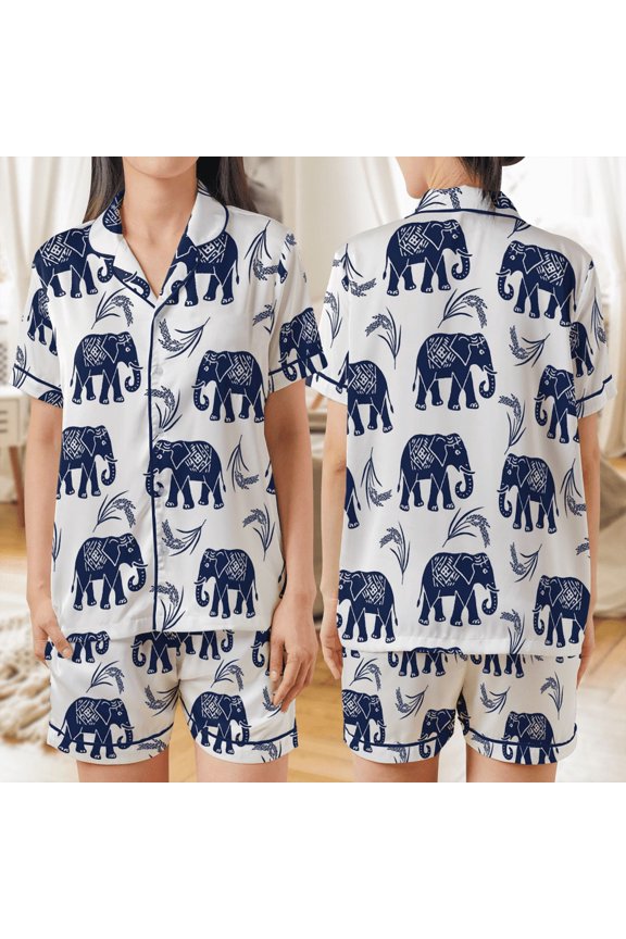 Elephant Satin Short Sleeve Pajamas Set No Pocket 4XL
