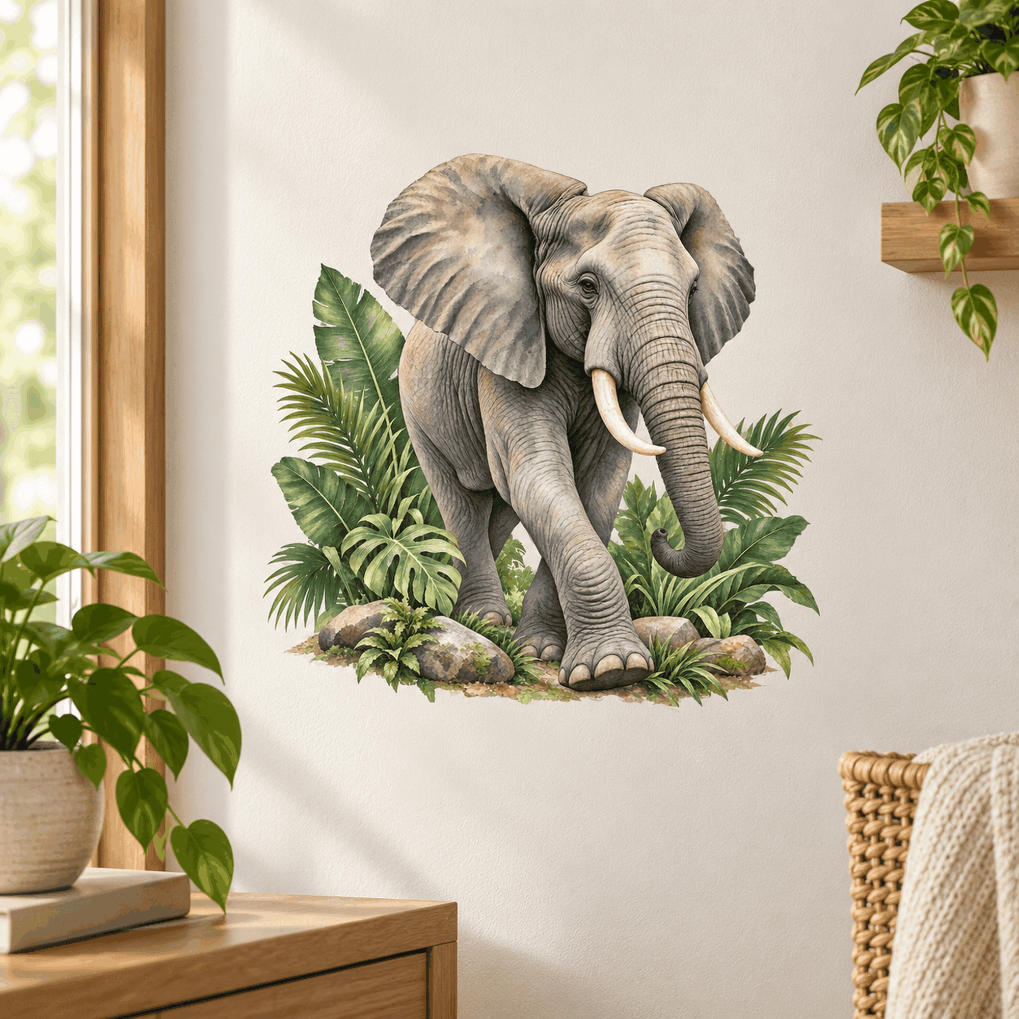 Lotusprinthandmade Elephant Jungle Transparent Vinyl Decal, Tropical ...