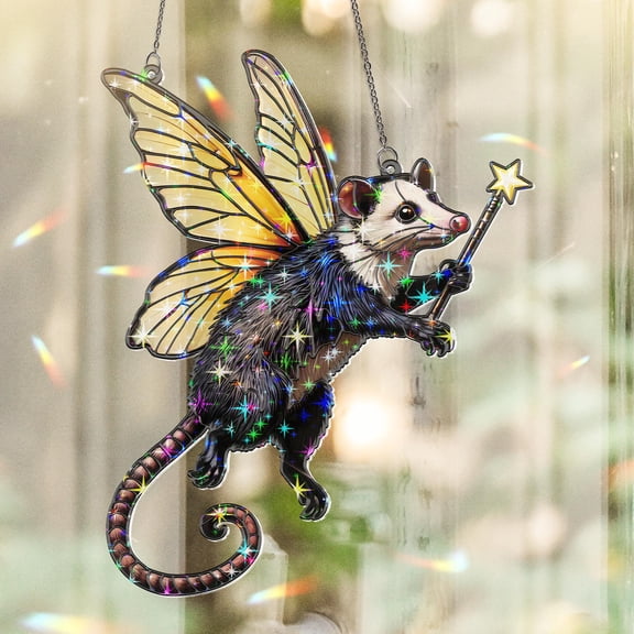 Lotusprinthandmade Fairy Opossum Custom Shape Star Hologram Ornament 6in, Opossum Lovers Ornament, opossum holographic decor