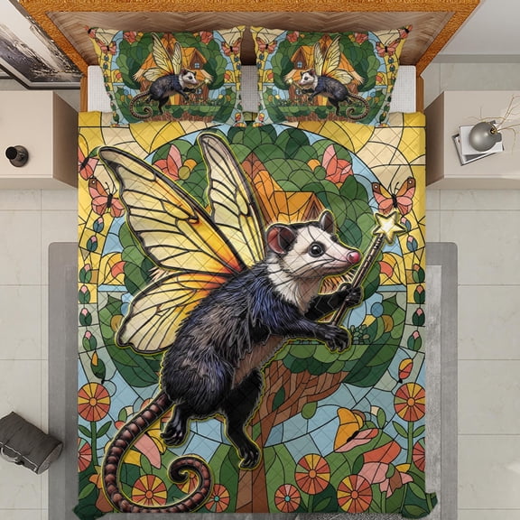 Lotusprinthandmade Fairy Opossum Quilt Bedding Set Fold Hem